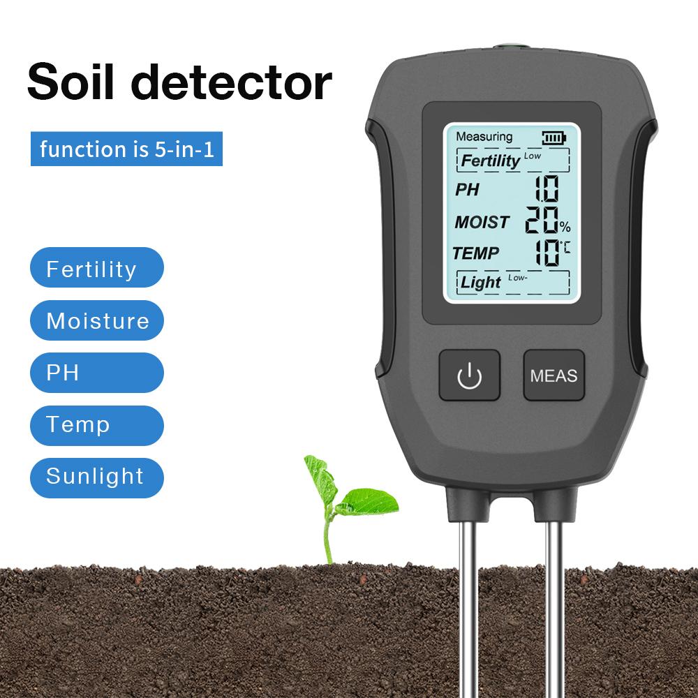 Handheld 3/5 In 1 Soil Tester LCD Display Soil Analyzer PH/Temperature/Moisture/Sunlight/Fertility Meter for Flower Plants