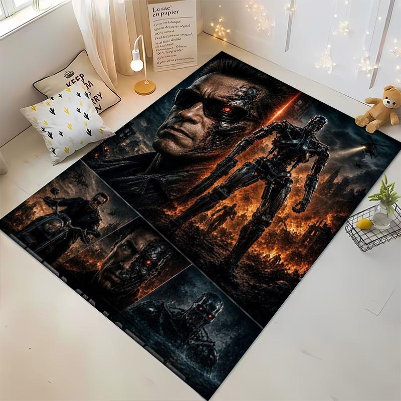 "Terminator-inspired fiery robot illustration rug Non-slip rug suitable for living room and bedroom sofas"