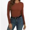 New women's long-sleeve stretch round-neck ribbed shirt, slim-fit casual basic top