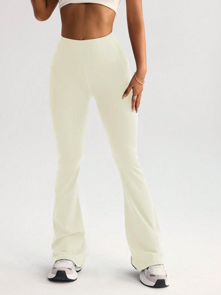 Lulu Women's High Waist Flared Yoga Pants - Slim Fit, Peach Hip, Outdoor Sportswear