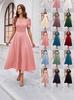 Vestido Corto de Manga Corta de Color Sólido de Cintura Alta para Mujer Primavera-Verano 2026