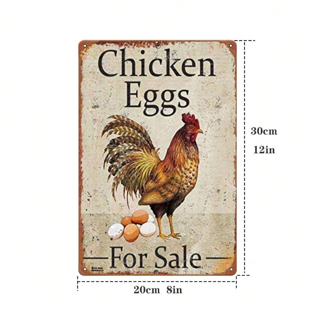 Rustic Farm Poultry Metal Plaque, Vintage "Chicken Eggs For Sale" Rooster Decor, Home Art Accent for Farmer & Country Fans