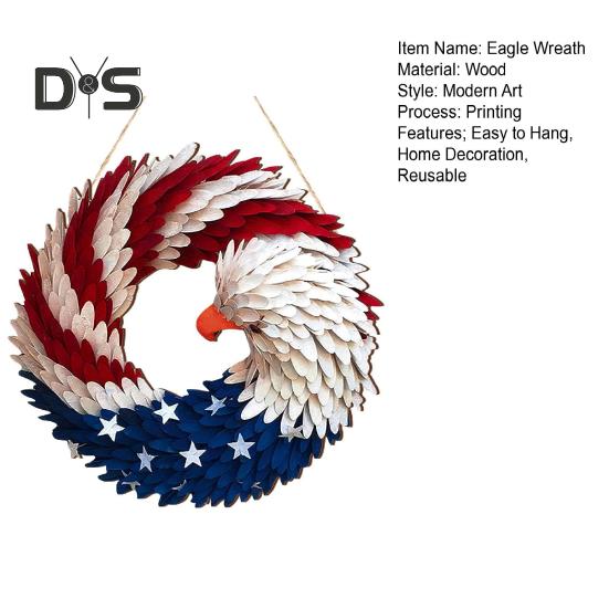 Independence Day Patriotic Eagle Wreath Red White Blue Wooden Bird Indoor Outdoor Front Door Wall Hanging Garland Pendant 4th of July Festival