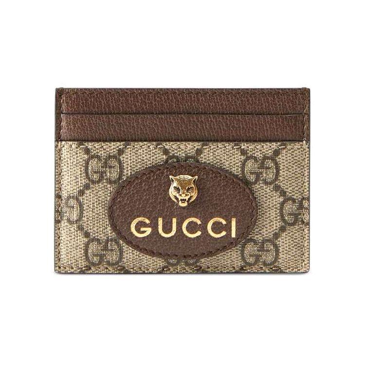

Gucci GG Supreme Leopard Logo Card Holder, Beige Brown Canvas Dark Brown Leather Trim Gold GUCCI Letter Logo, Unisex Daily Travel 597557-K9GOT-8861 Box(Basic Set+Box)