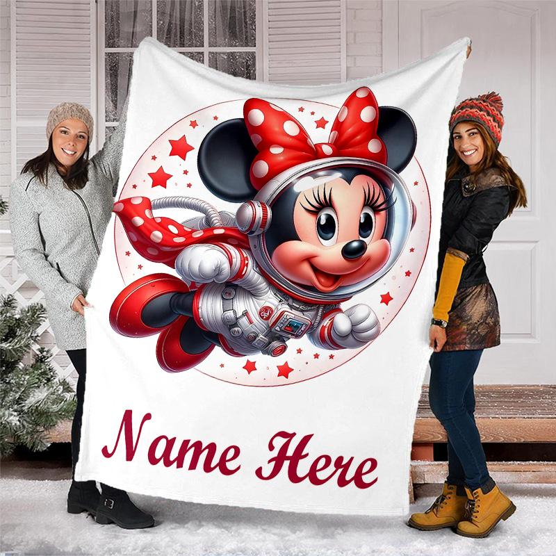 Customizable Minnie Throw Blanket – Personalized Name, All-Season Cozy Snug Blanket, Machine Washable, Personalized Blanket