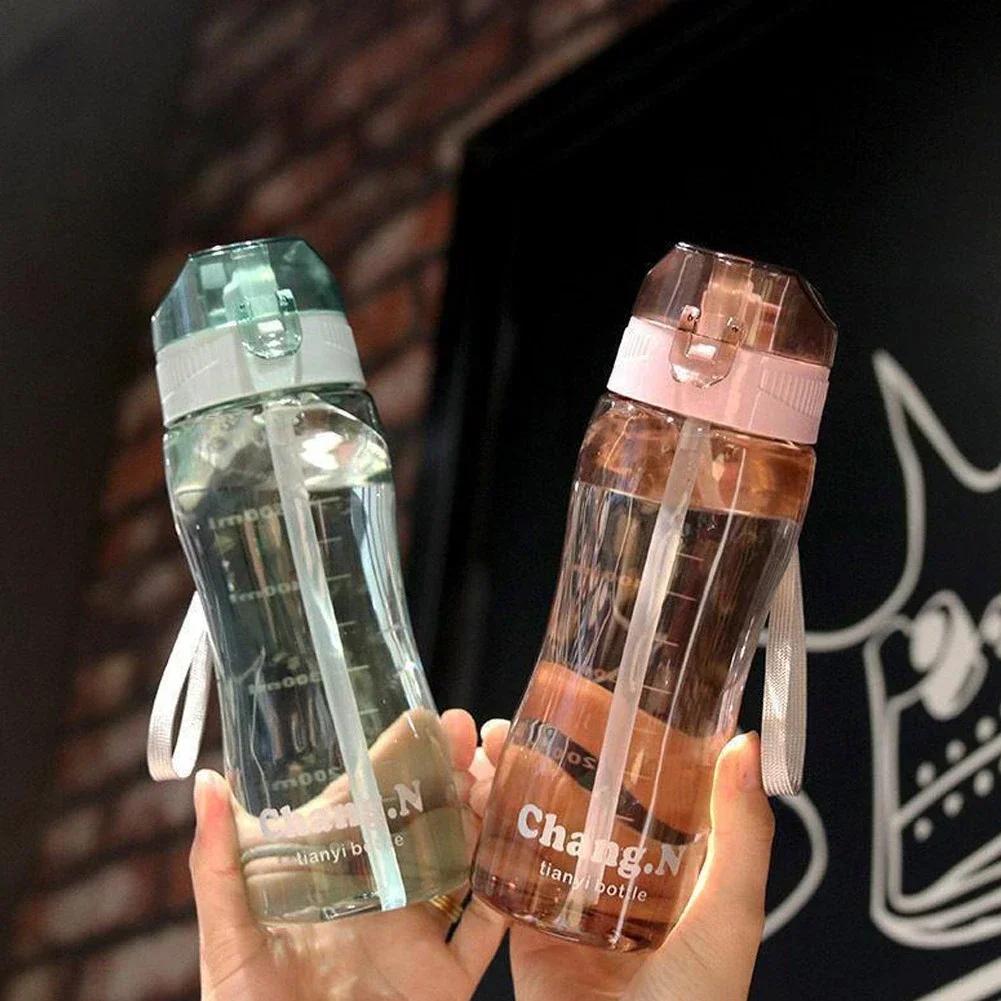 Sticlă de apă portabilă de 580ML, pahare de apă sport cu pai, cu paie, pentru cupluri, agitator în aer liber, rezistent la căderi, sticlă de apă etanșă