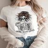 2025 Vintage Women's Casual Graphic Skeleton Coffee Art Print Short Sleeve T Shirt Clothing Top Tee