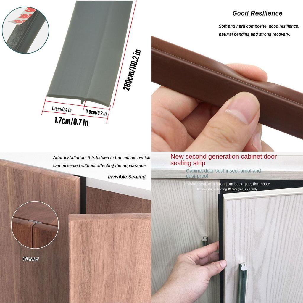 Wardrobe Dustproof Strip For Doors 2.8m Self-adhesive Pvc Material Double-door Tight Seal Moisture-proof Insect-proof