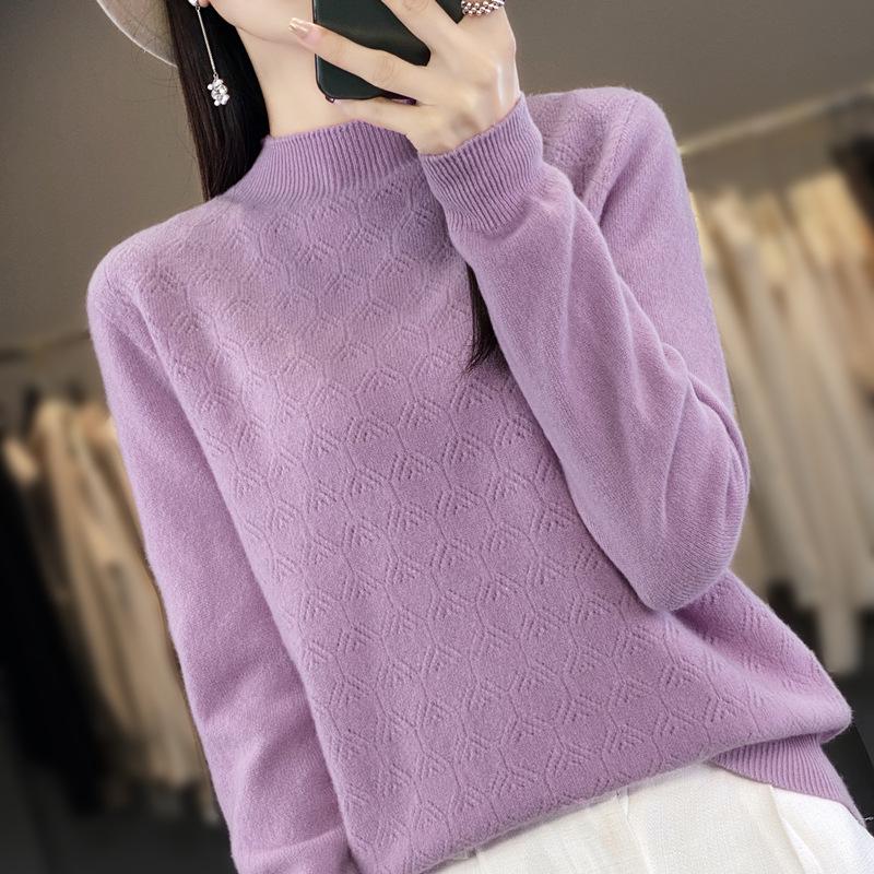 Andy's Velvet Women's Seamless Knit Sweater: Autumn/Winter Half-High Collar Long Sleeve Wool Base Layer
