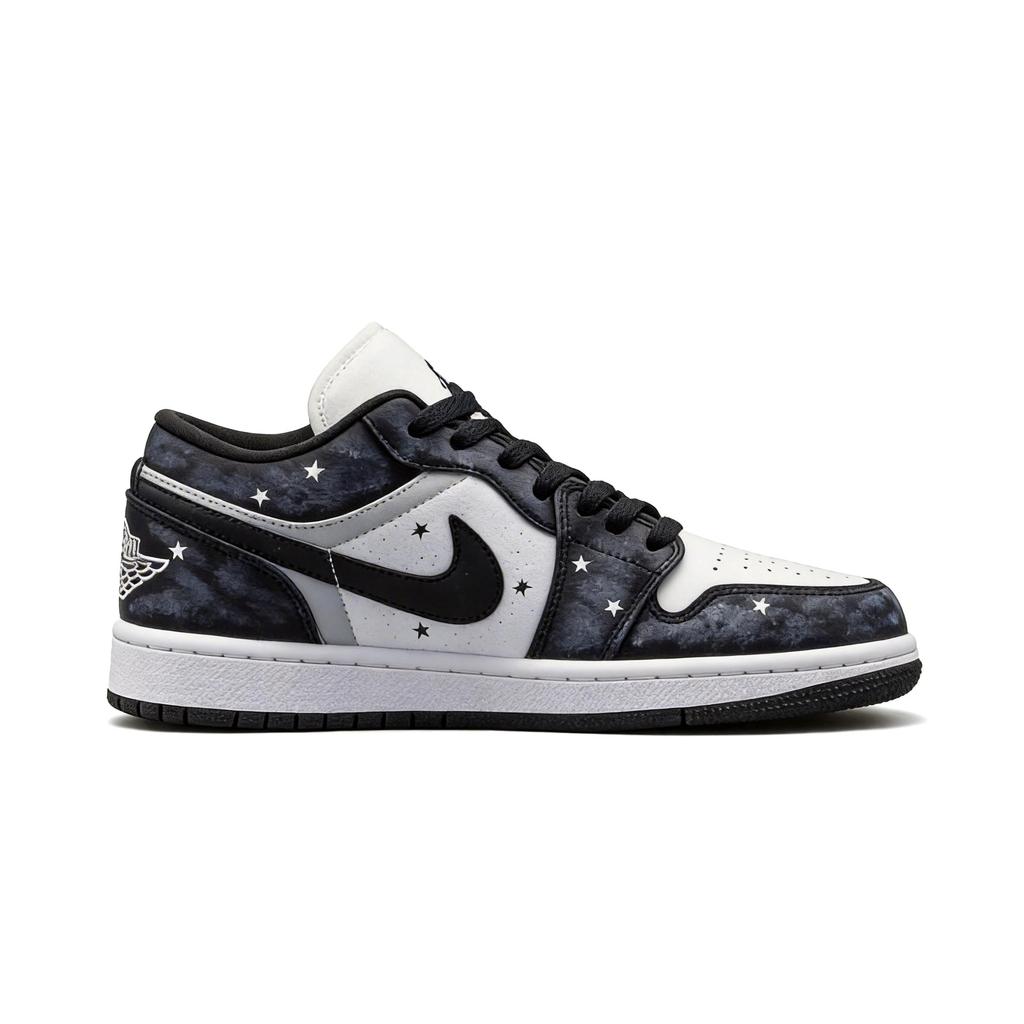 Jordan Air Jordan 1 Low Top Vintage Basketball Shoes Unisex Black Gray Shopping Bag DC0774-101(Team500-)