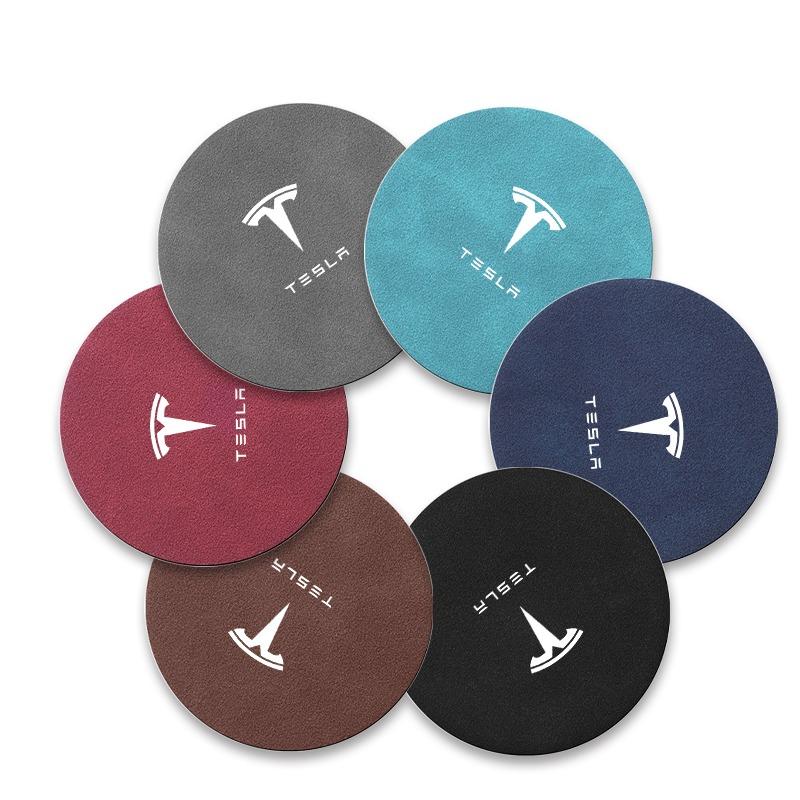 Leather Car Water Coaster Non-Slip Mat Car Bottle Holder Insert Pad For Tesla Model S Model X Model Y Cybertruck Model 3 Model Y