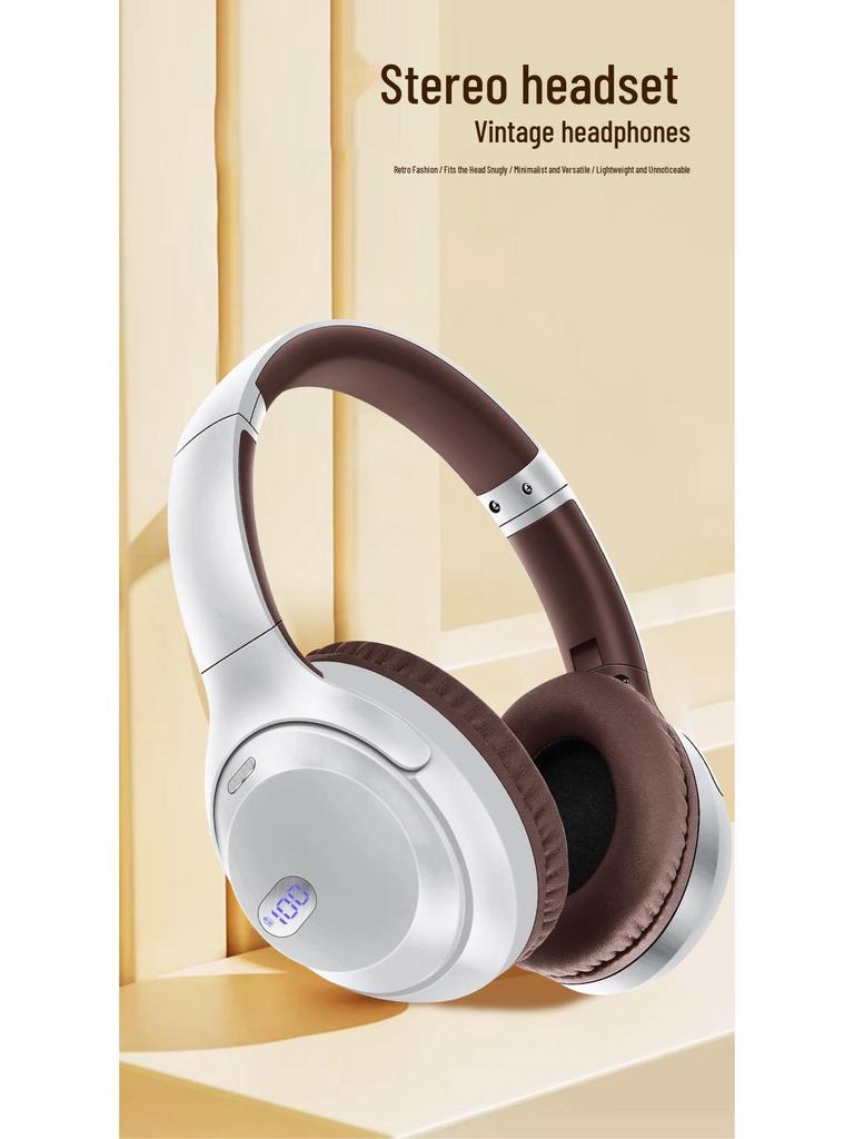 Retro Style Foldable Over-Ear Bluetooth Headphones with Digital Display | Heavy Bass | Wireless Sports Accessory