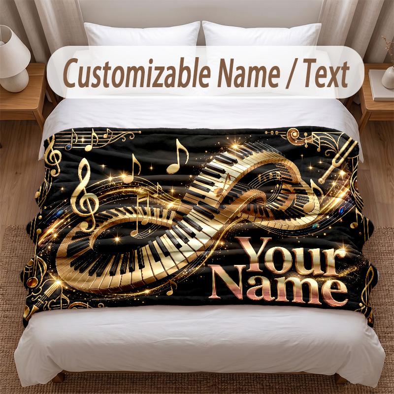 Music General Theme Soft Blanket Personalized Custom Name Text Print Warm Blanket Home Sofa Bedroom Decor