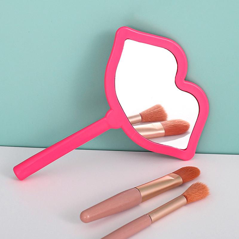 1Pc Handheld Makeup Mirror Lip Shape Makeup Vanity Mirror With Handle Hand Mirror Salon Compact Mirrors Cosmetic Mirror For Women