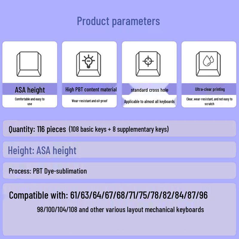 PBT Four-Sided Translucent Dye-Sub Keycaps: Customizable Full Set for Mechanical Keyboards