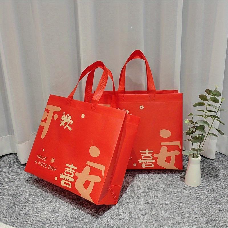 2026 Peace Gift Bag Festive Gift Bag Wedding Non-woven Handbag Spring Festival Shopping Bag New Year Red Blessing Bag