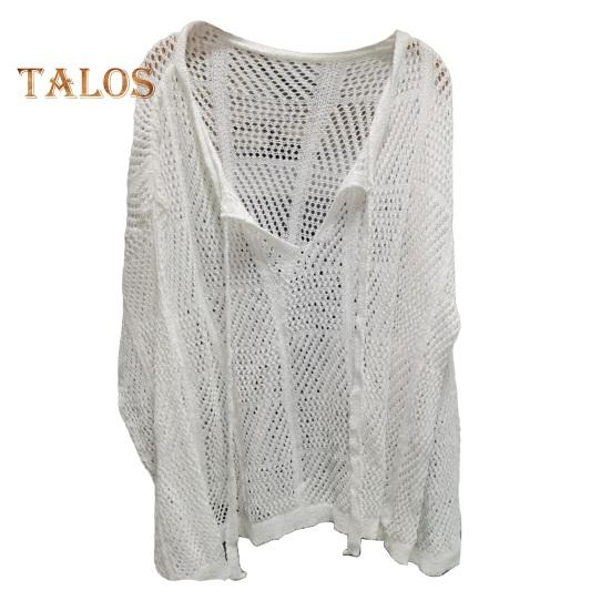 Pánský svetr podzim zima dutý elastická stahovací šňůrka dlouhý rukáv jednobarevný pletený pulovr top výstřih do V střední délka teplé pletené zboží