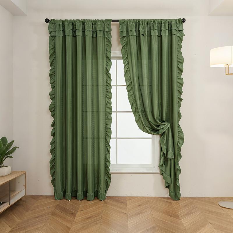 

Фантомна Пряжа Потовщені Готові Штори Напівзатемнення Еркер Вітальня Спальня Французький Кремовий Стиль Преміум Відчуття Однотонний Універсальний 100*130cm piece зелений