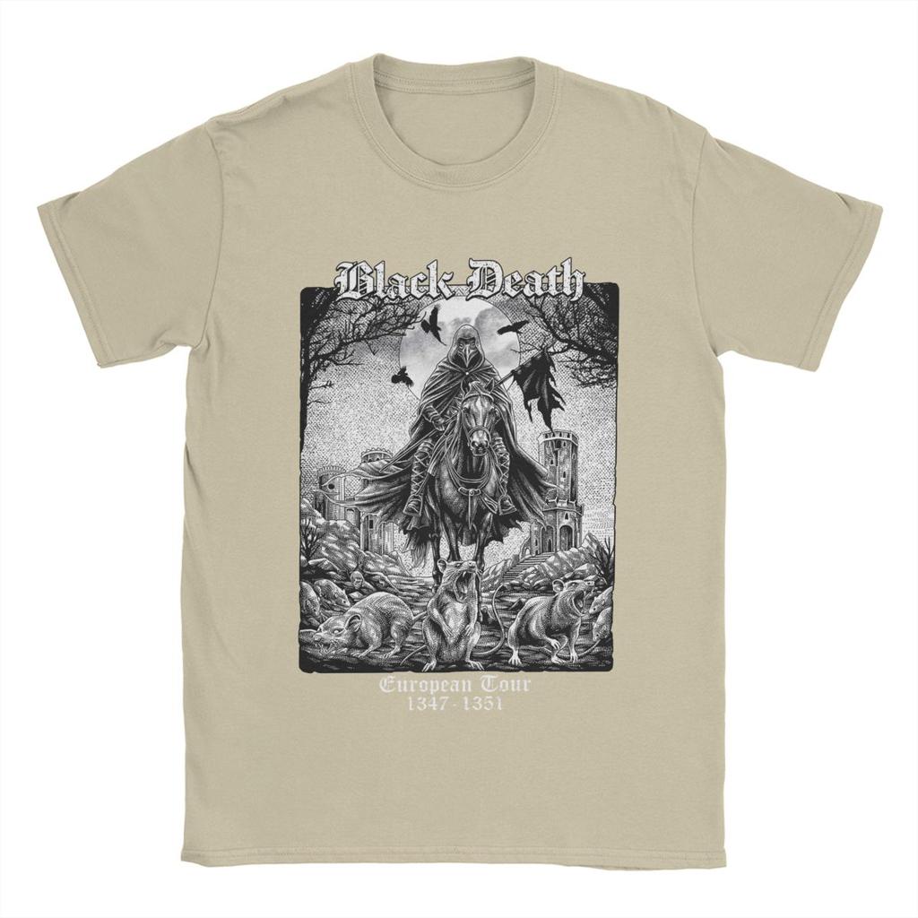 Schwarzer Tod Europa-Tour T-Shirts für Herren Reine Baumwolle Vintage T-Shirt Rundhals T-Shirt Kurzarm Kleidung Erwachsener