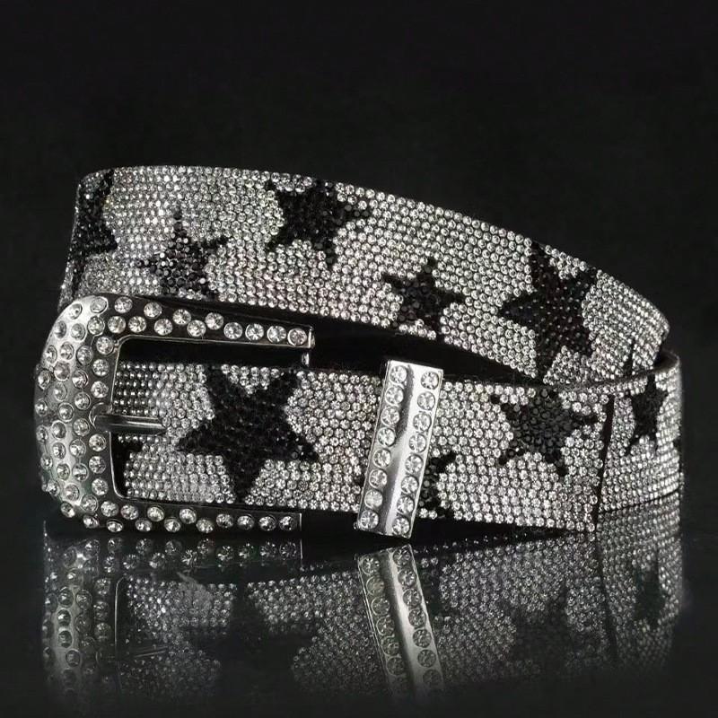 Streetwear y2k diamond-studded star belt - unisex hip hop style 105cm