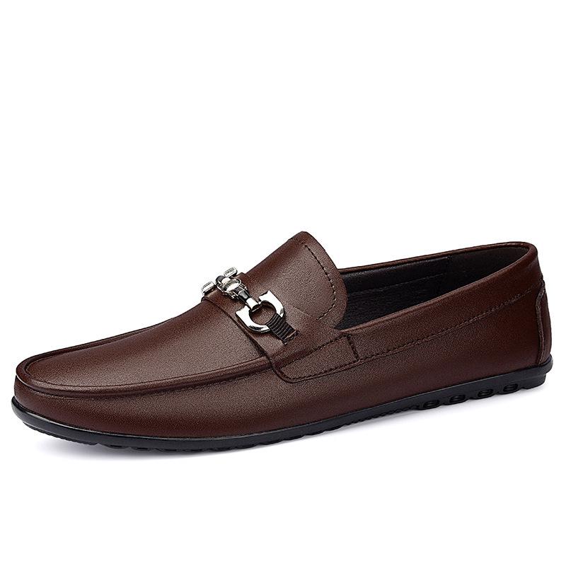 Men s Year-Round Cowhide Slip-On Loafers - Large Size Fashionable Driving Moccasins 44 коричневый
