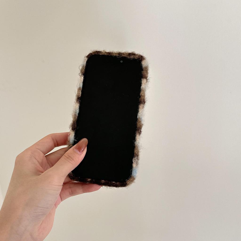 British Style Plaid Wool Phone Case for Apple iPhone 16/15/14/13/17 Pro Max - Full Wrap, Drop-Proof for Autumn & Winter