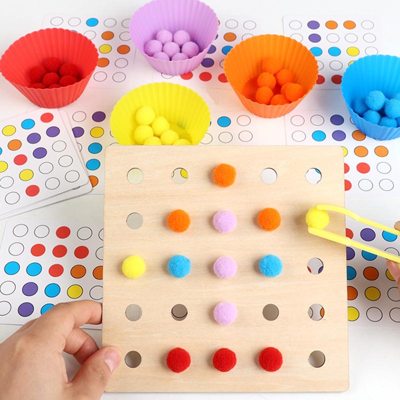 Wooden Clip Beads Toy Montessori Fine Motor Training Color Sorting Matching Early Learning Educational Toys For Children Kids