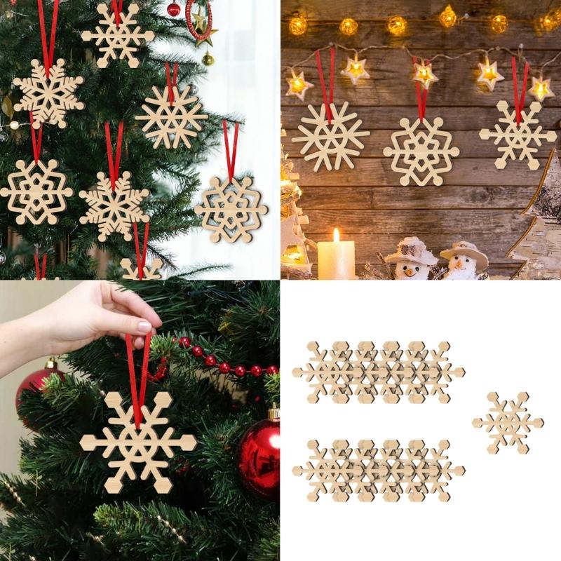 Handmade Wood Snowflakes Decorations For Festival DIY Crafts Customizable Holiday Homes Office Wall Display