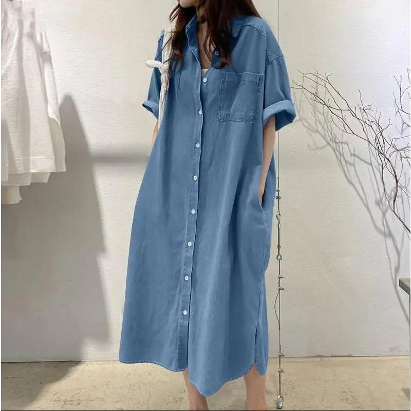 Women's Denim Dress, Shirt Collar Denim Casual Dress