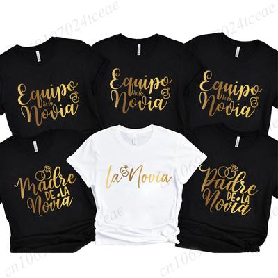 Spanischer Druck Vater Mutter der Braut T-Shirt Team Braut Brautjungfer T-Shirt Junggesellinnenabschied Hochzeit Y2k Tops