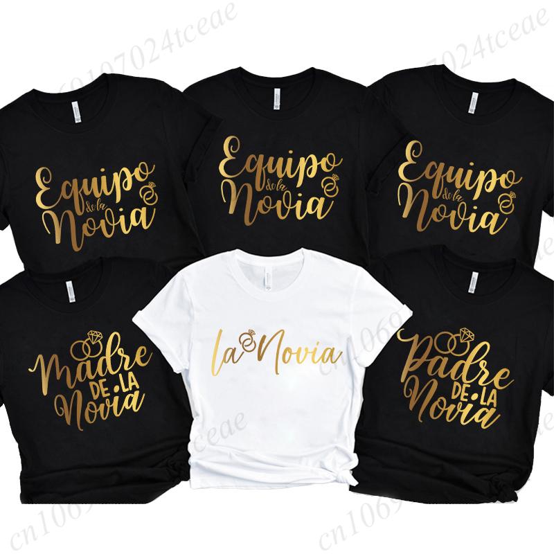Spanish Printing Father Mother of The Bride T-shirt Team Bride Maid T-shirt Bridal Shower Wedding Bachelorette Party Y2k Tops