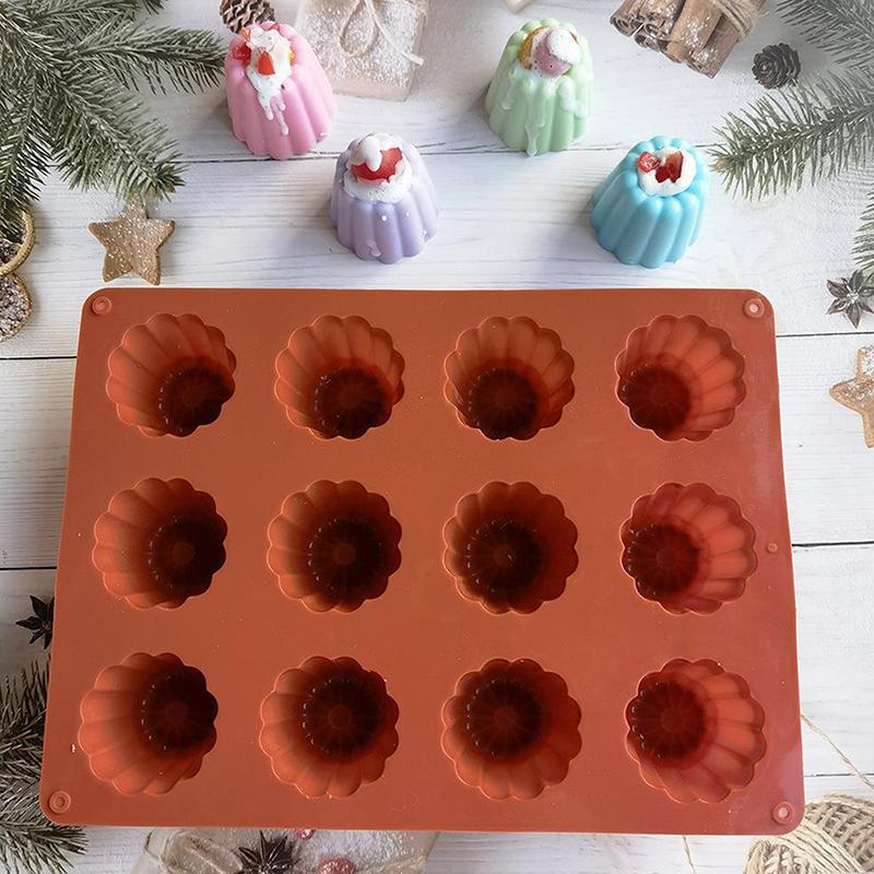 12/15 Holes Silicone Mold Muffin Cupcake Baking Tray Bordelais Fluted Cake Pudding Mold Diy Baking Kitchen Accessories