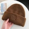 Big head circumference thick wool hat women's autumn and winter loose warm pile cold hat big face small knitted ear hat
