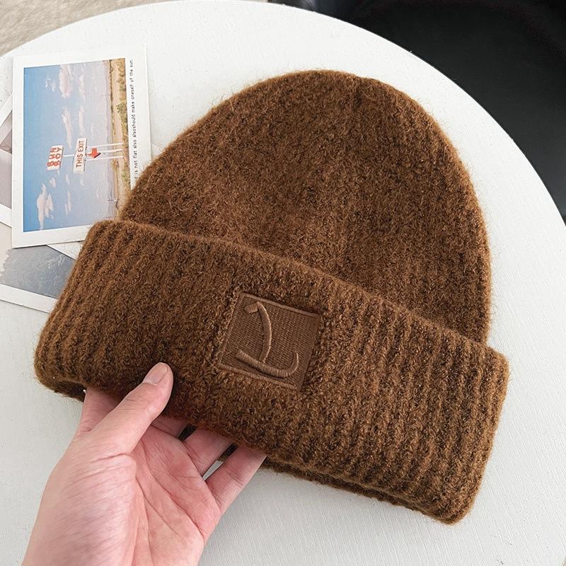 Big head circumference thick wool hat women's autumn and winter loose warm pile cold hat big face small knitted ear hat