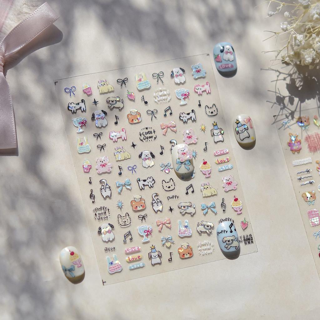 3D Embossed Bear Scrapbooking Stickers Cute Line Art Puppy for Nail Art Lighter Decal Waterproof Self Adhesive