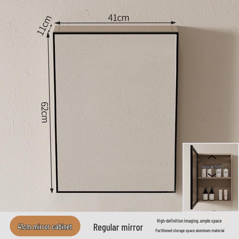 40cm x 50cm Space Aluminum Smart Mirror Cabinet with Lights & Defogging, Punch-Free Wall-Mounted for Small Bathrooms