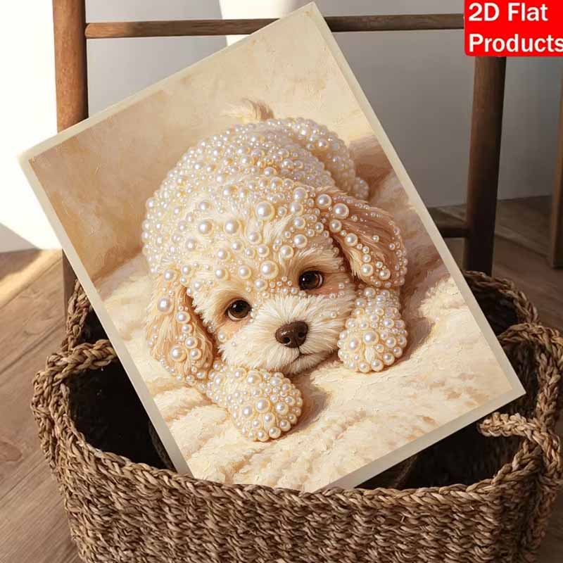 DIY 5D Perlenmalerei-Set mit Rahmen Niedliches Hunde-Design Glänzende Leinwandkunst für Schlafzimmer-Wanddekoration und Besondere Geschenkprojekte