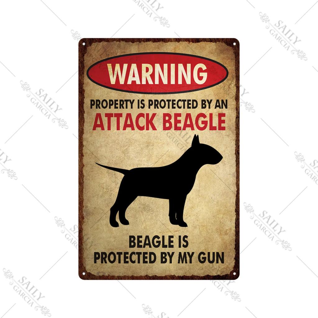 Dog Warning Vintage Tin Sign Animals Pet Metal Posters Lover Protected Pet Metal Wall Decor Plates Farm Home Kennel Metal Plaque