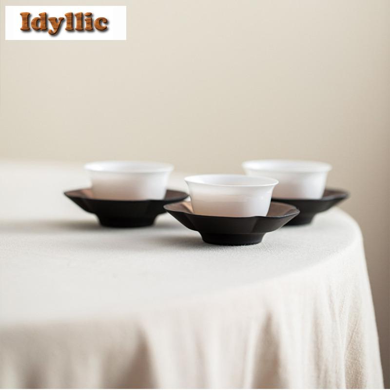 2pc/lot Walnut Solid Wood Coasters Antique Hot Pad For Coffee Cups Saucer Anti-scald Placemats Teacup Base Teaset Accessories