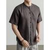 Hengyuanxiang Men's Linen Short-Sleeve Lapel Shirt