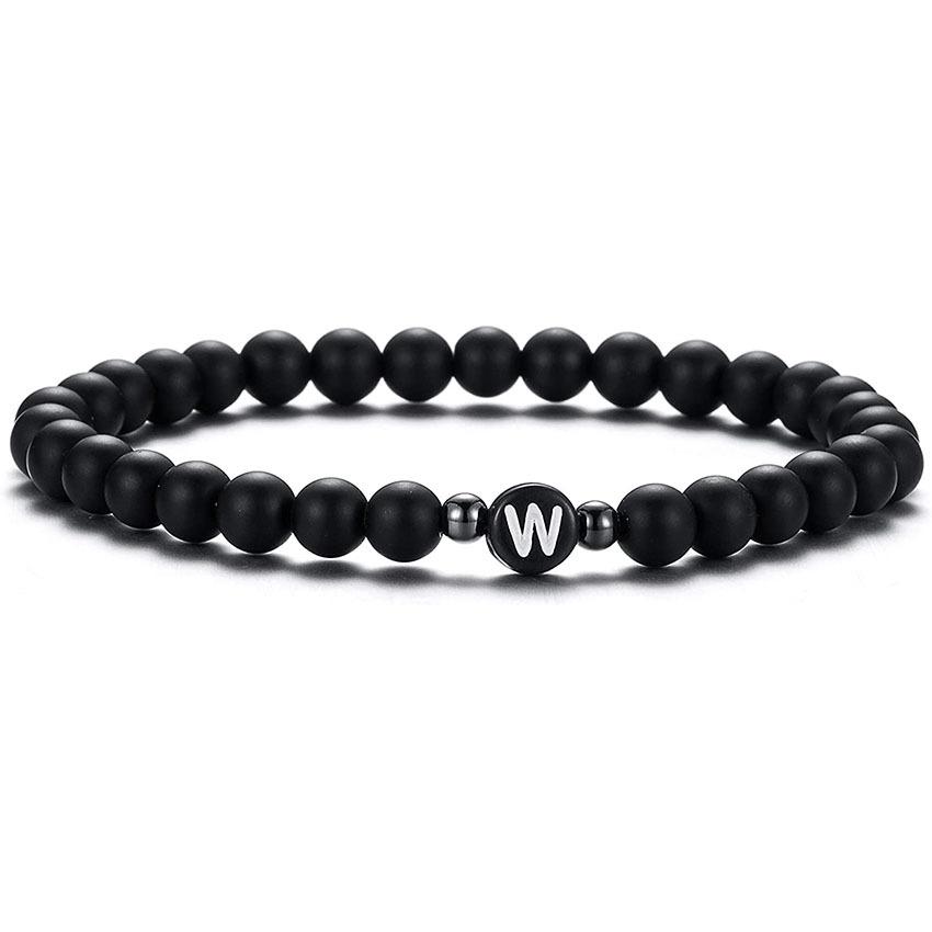 6 mm Armband aus natürlichem, mattiertem Achat für Damen und Herren, handgefertigtes Perlenarmband mit Buchstaben, modisches Design mit 26 Buchstaben, Partnerschmuck