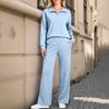 Damen 2-teiliges Freizeit-Outfit-Set mit durchgehendem Reißverschluss, Kragen und langen Ärmeln sowie Hose mit weitem Bein