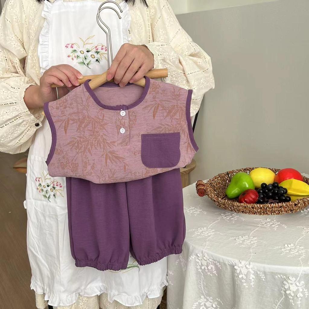 Sommer Retro Chinesischer Stil Ärmelloses Set für Kinder - Modische Weste für Jungen & Mädchen