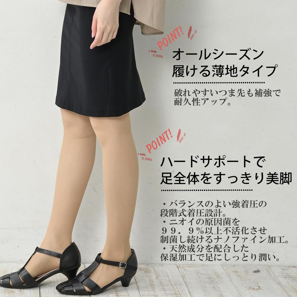 Large Size High Power Compression Moisturizing Graduated Compression Leg [JANJAM] Women's Stockings, Treatment, Design, Wear, Innerwear, Beige, 3L-4L