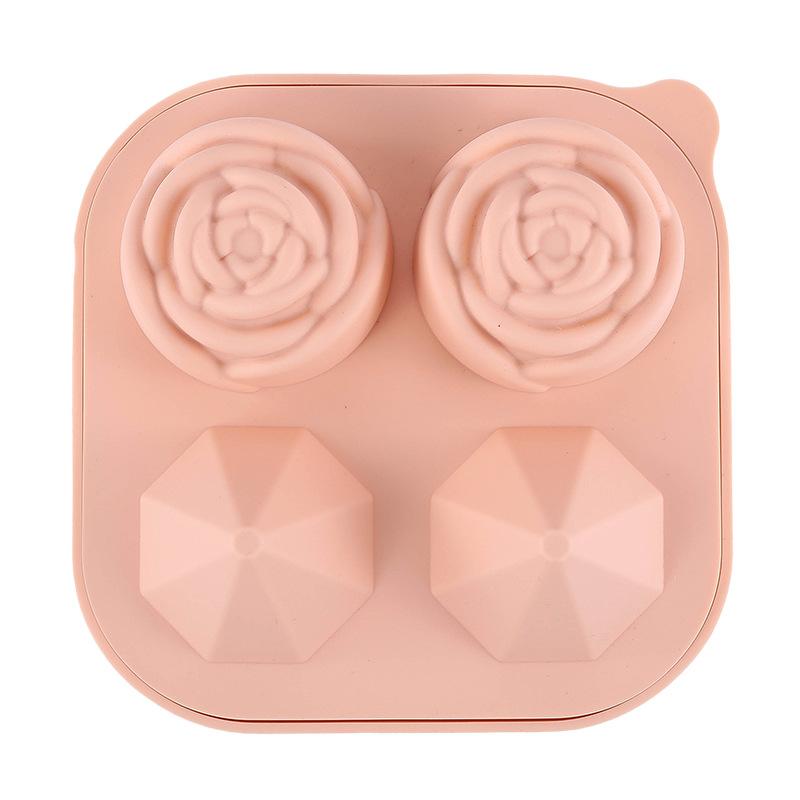 Summer Silicone Ice Compartment 4-hole with Lid Rose Diamond Ice Cube Film Ice Hockey Whisky DIY Ice Film