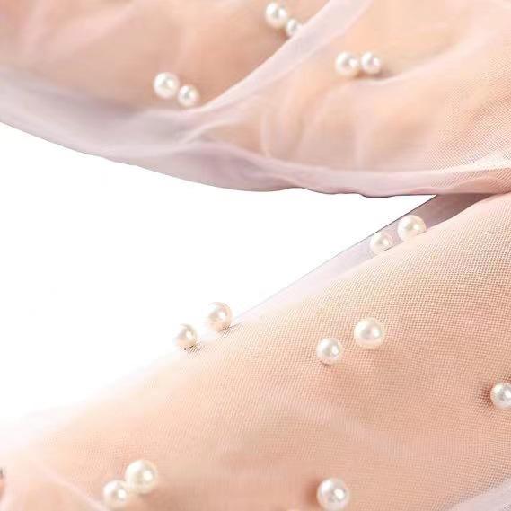Elegant Long Mesh Pearl Gloves for Bridal Prom Party