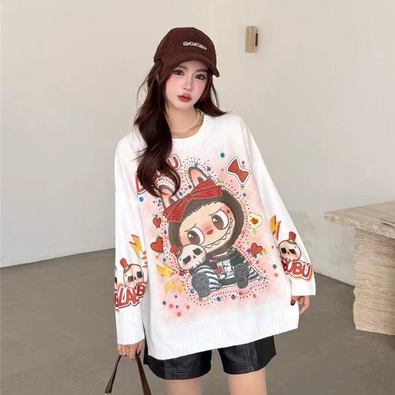 Women's Plus Size Cartoon Print Sweater - Autumn/Winter Trendy Heavy Knit Pullover