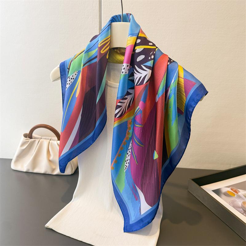 Abstract Graffiti Printed Imitation Silk Square Scarf Shawl Versatile High End Style Neck Small Headscarf Women's