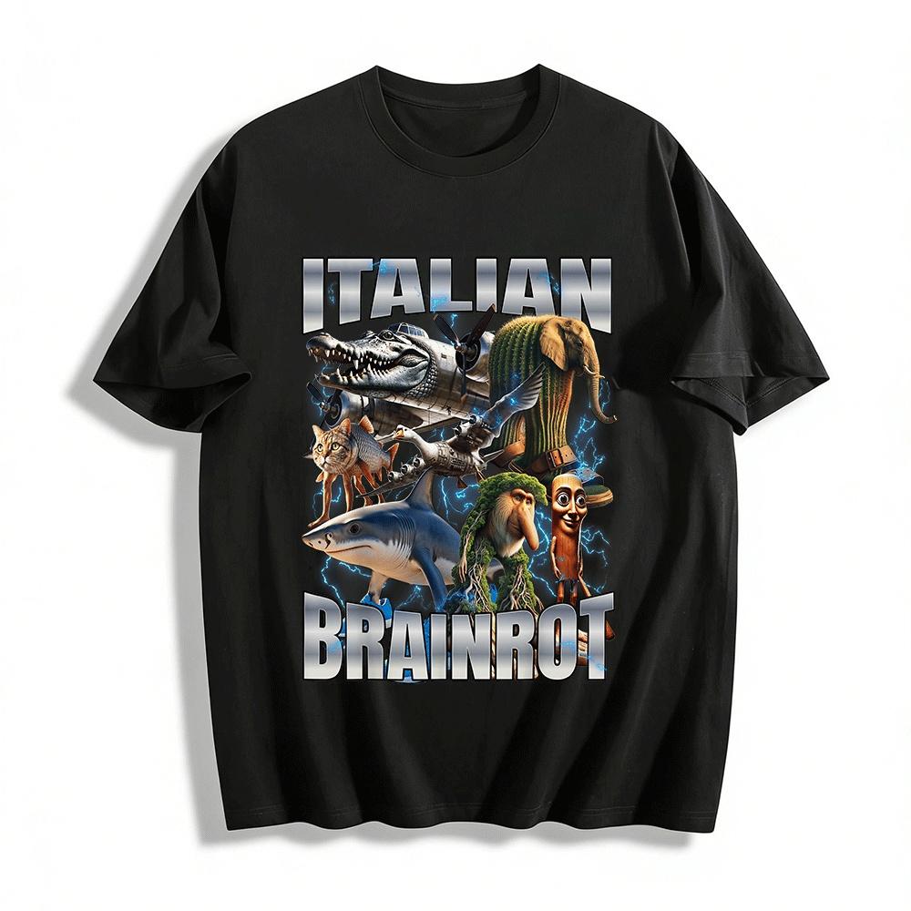 Weird Italian Brainrot Mashup Animal Graphic Casual Tee Pure cotton T-shirt XXS
