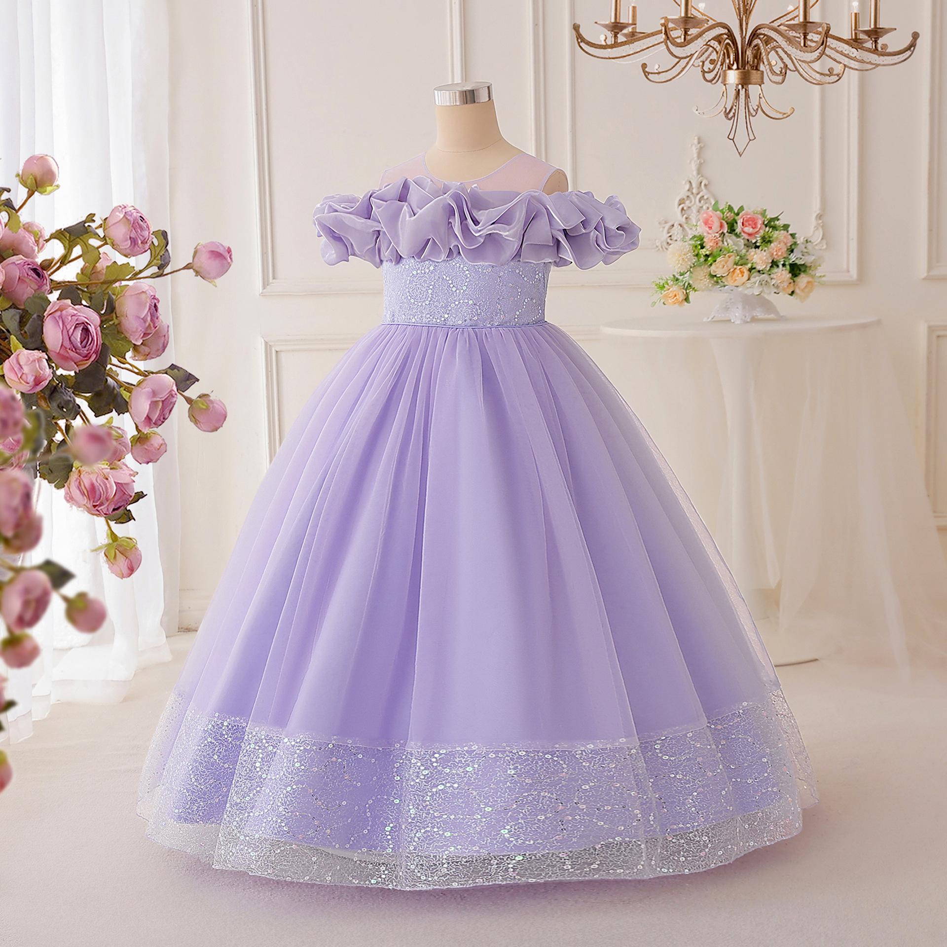 

Платье принцессы для девочки-цветочницы на свадьбу, летнее детское формальное платье с бантом, длинное вечернее платье для школы, вечеринки, детская новогодняя одежда ALP625 130 фиолетовый